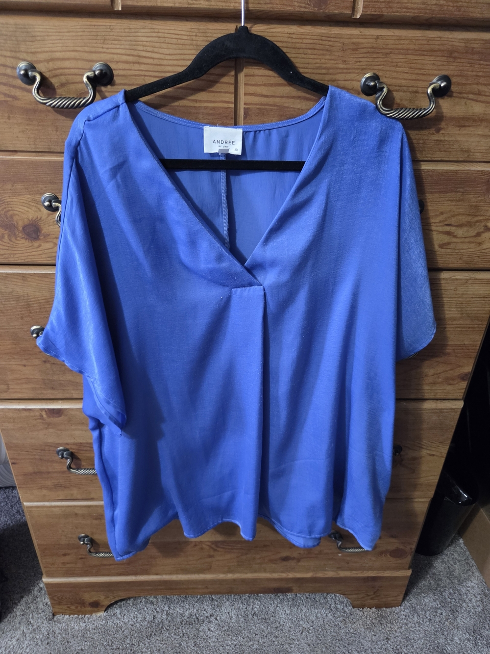 Andree Cobalt Blue V-Neck Relaxed Dolman Blouse